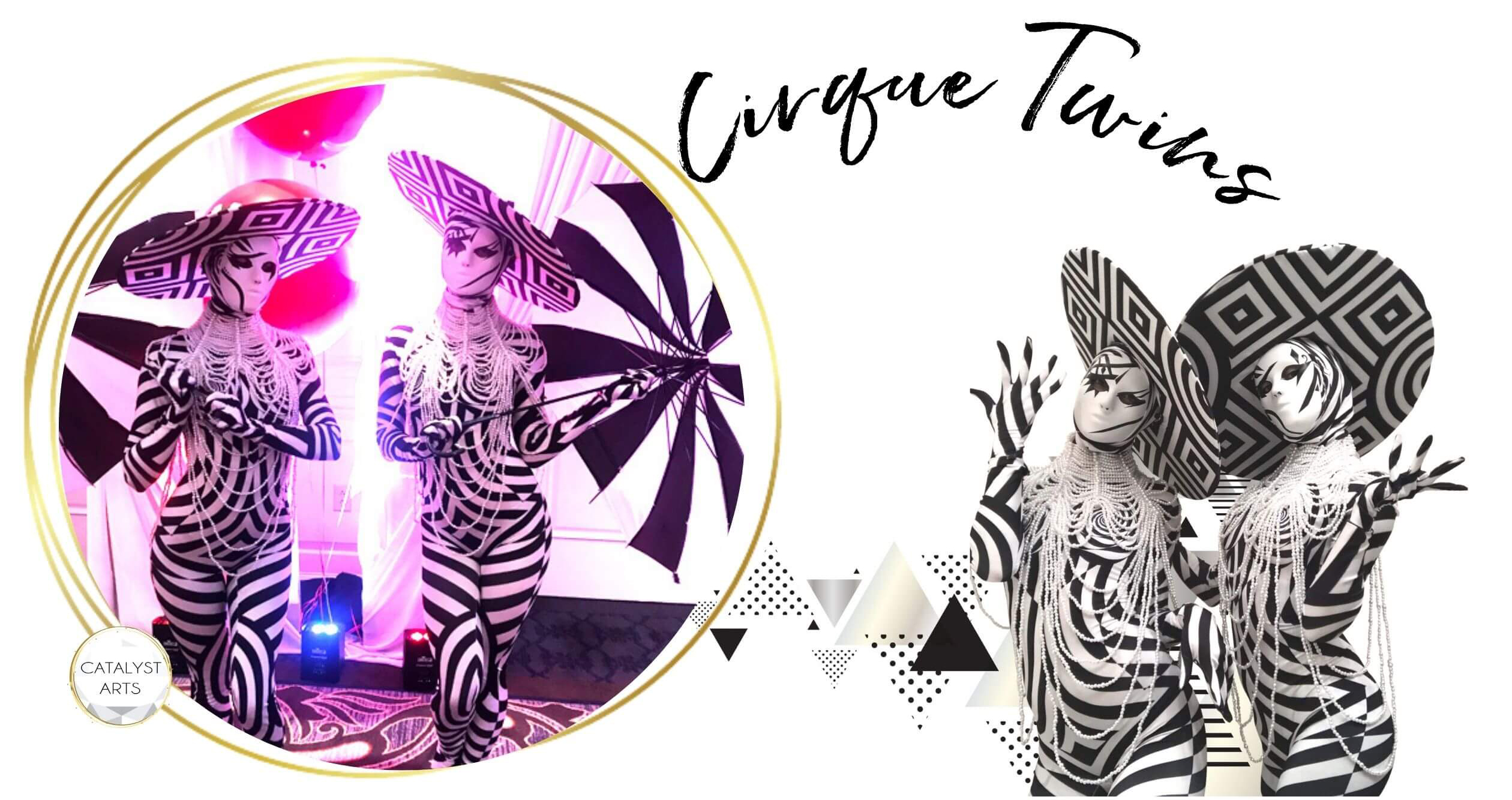Cirque Twins- masked circus costumed characters by Catalyst Arts Entertainment