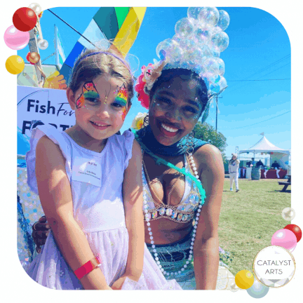 bright mermaid with fortune telling carnival game created by Catalyst Arts