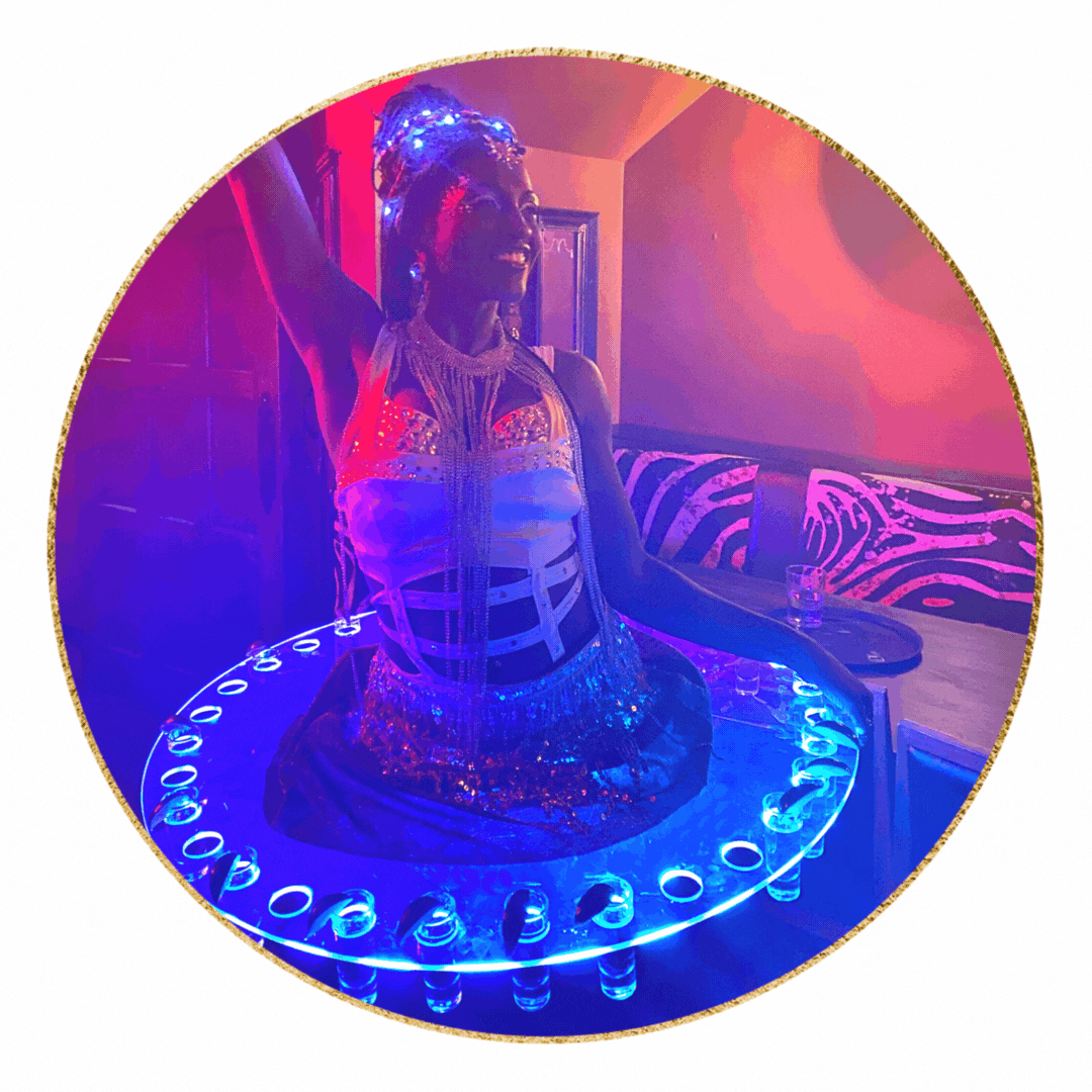 LED Shot Skirt Hostess booking by Catalyst Arts Bay Area