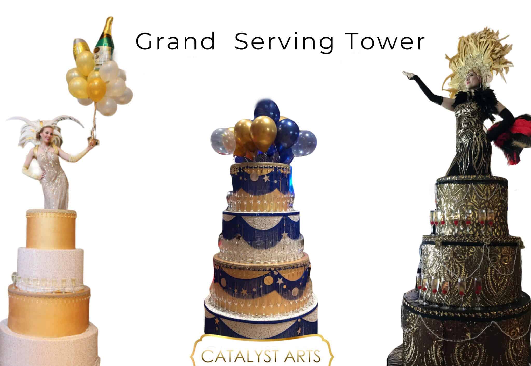 Giant Cake, Serving Tower, Gatsby Champagne Tower by Catalyst Arts