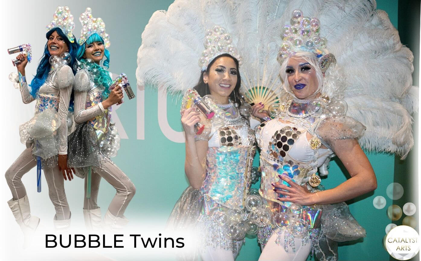Bubble Twins- bubble themed costumed characters by Catalyst Arts in San Francisco Bay Area 