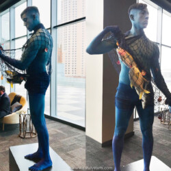 Blue Living statue with net-- catalyst arts